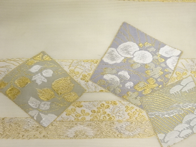アンティーク　絽色紙に花模様織り出し名古屋帯